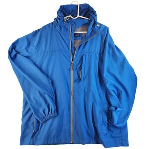 Lands End Rain Windbreaker Men Blue Zipper Pockets Hood Unline Shell LARGE 42 44